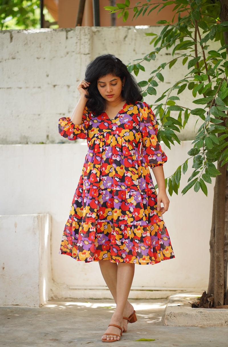 maple floral georgette dress