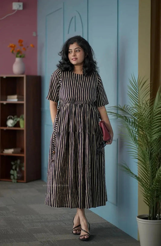 BarB Black Striped Cotton Tier Dress