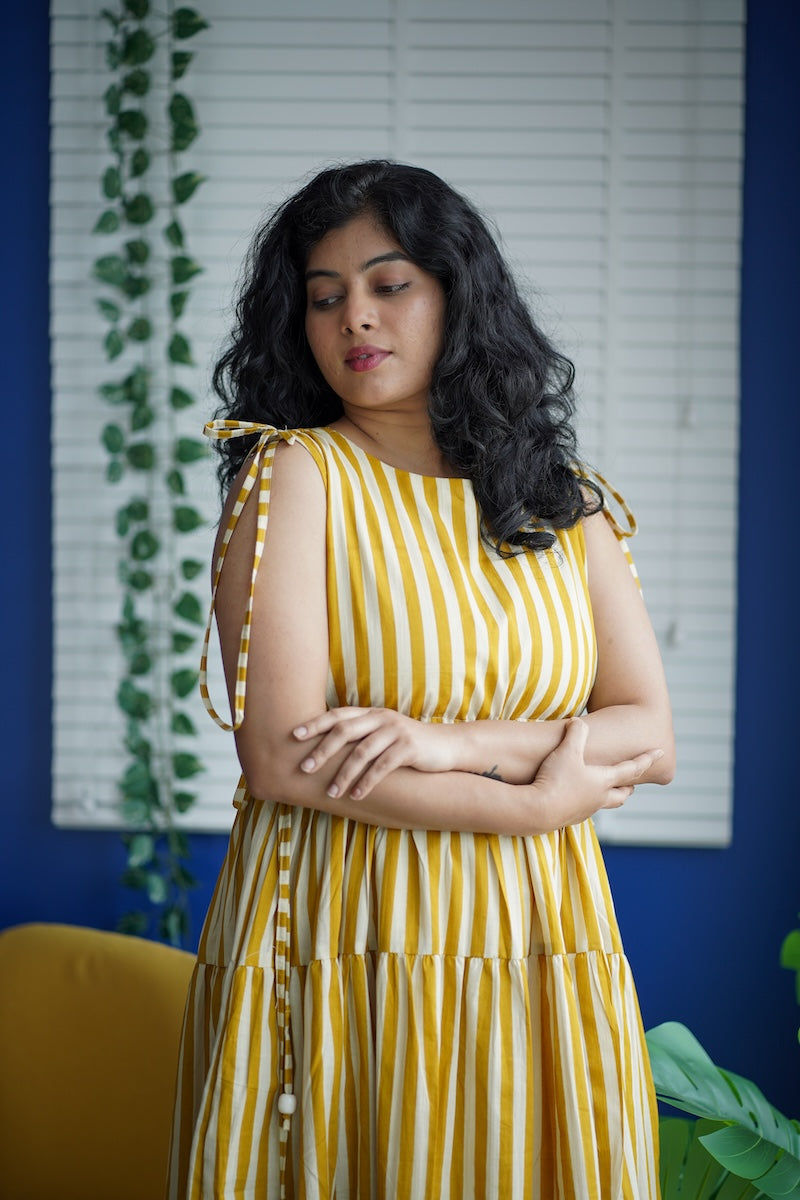 maroba honeyyellow striped cotton dress