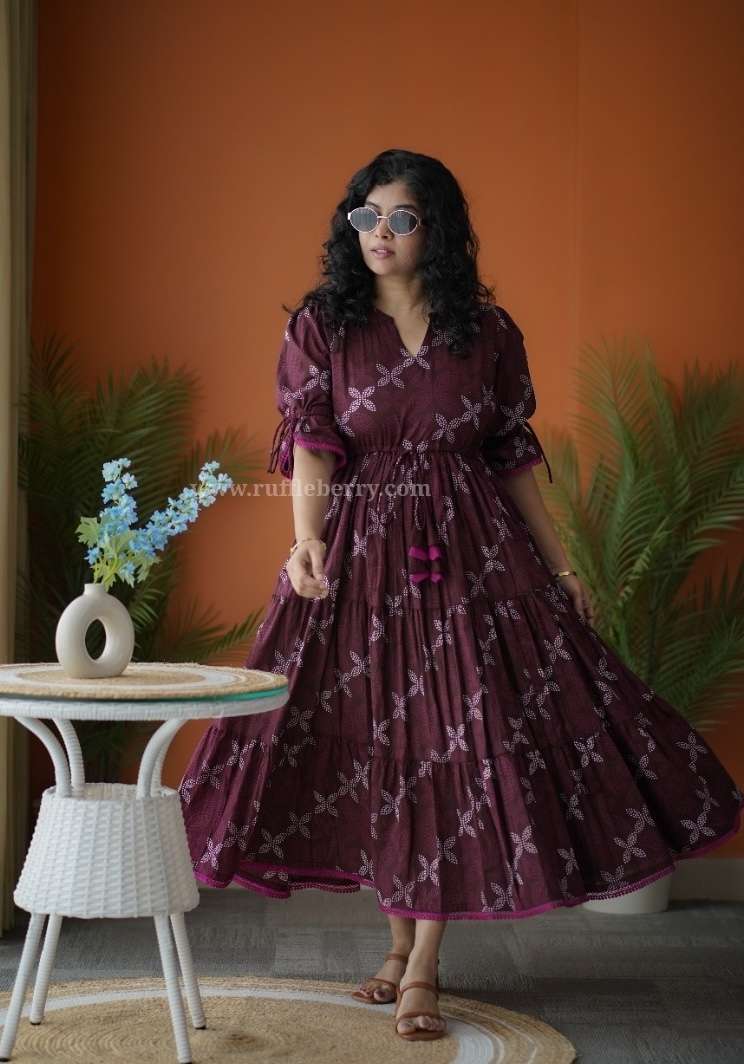 Augusta Wine Cotton Tier Dress