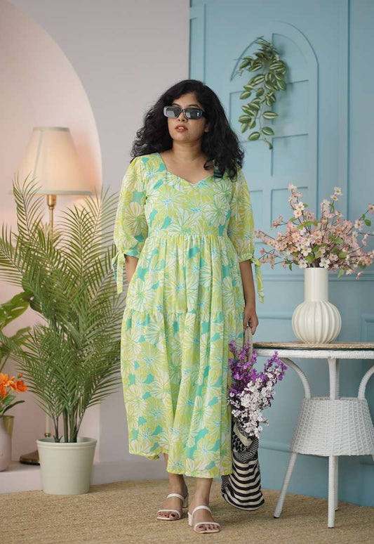 Maira Lime Green Georgette Dress