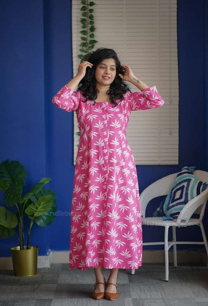 Augusta Pink Cotton Aline Dress