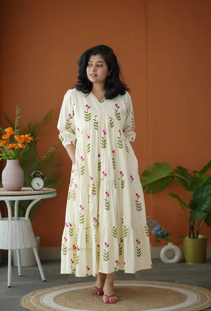 BarB White Pink Floral Cotton Dress Ruffleberry BarB White Pink Floral Cotton Dress Ruffleberry