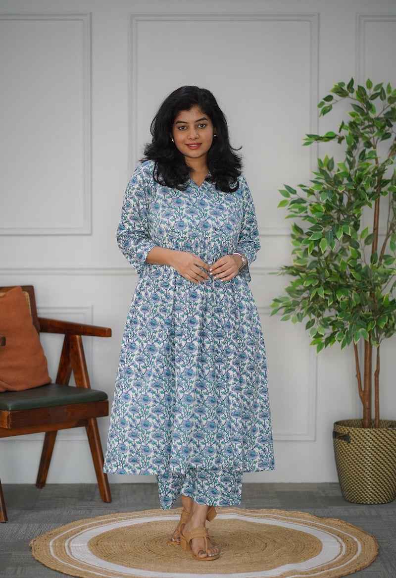 bluewhite cotton co-ord set