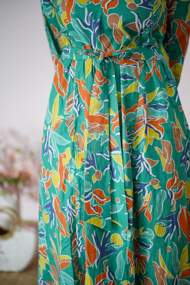 maroba tropical leaves cotton aline dress