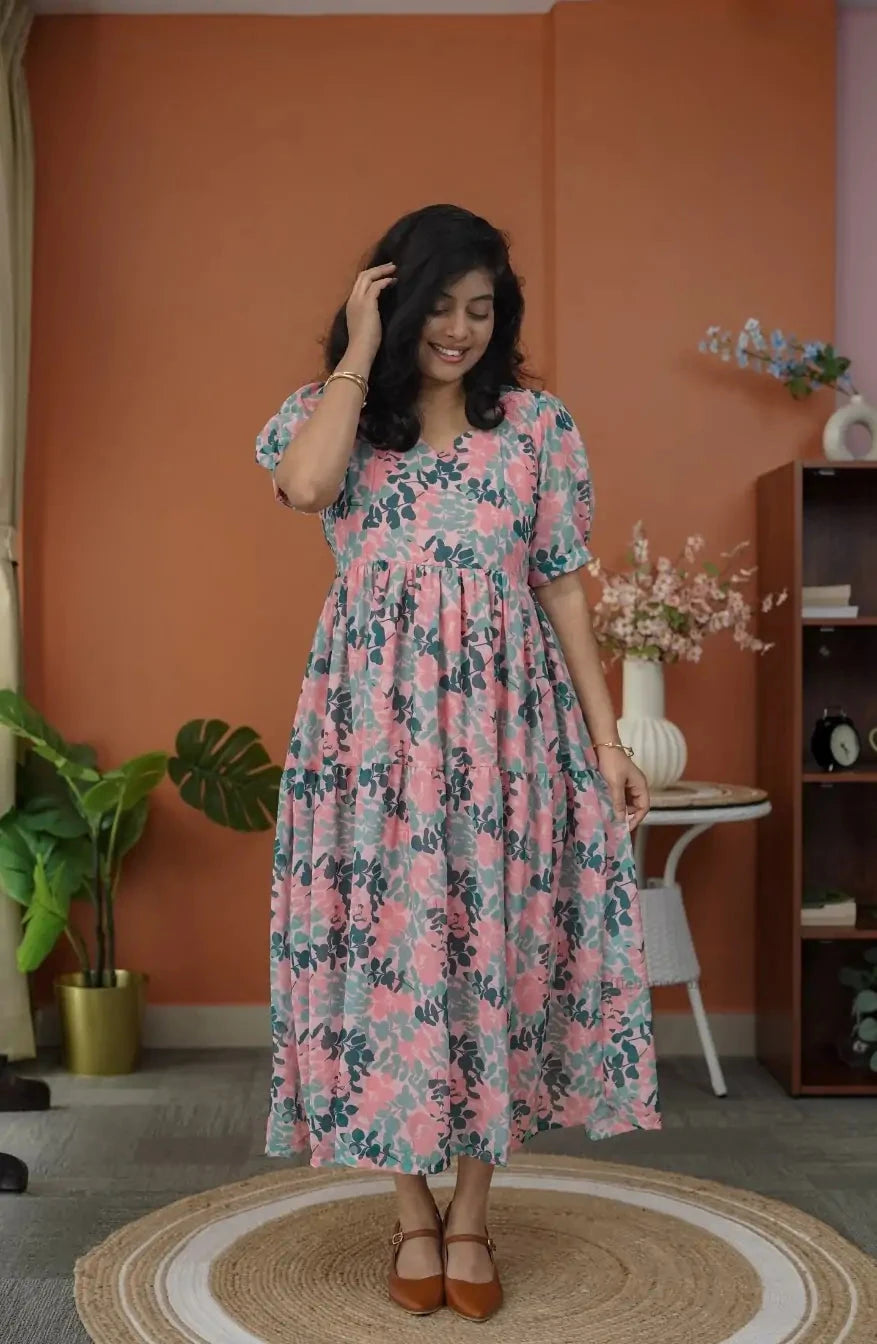 niva coral peach georgette dress