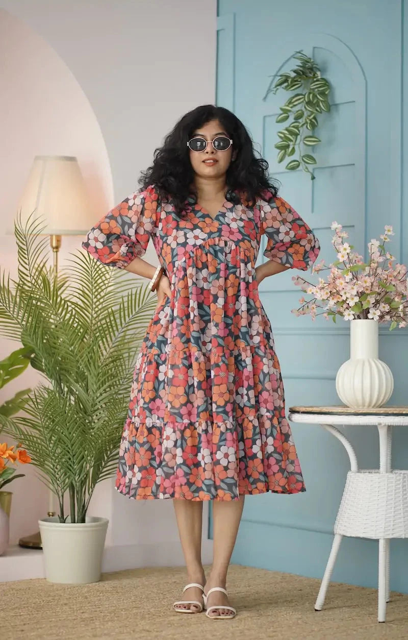 maira multifloral georgette tier dress