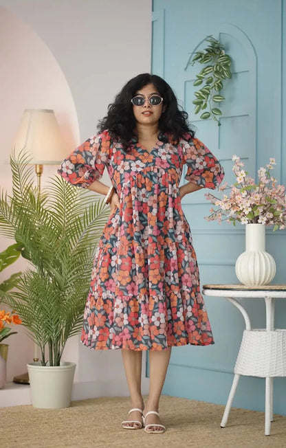 Maira Multifloral Georgette Tier Dress