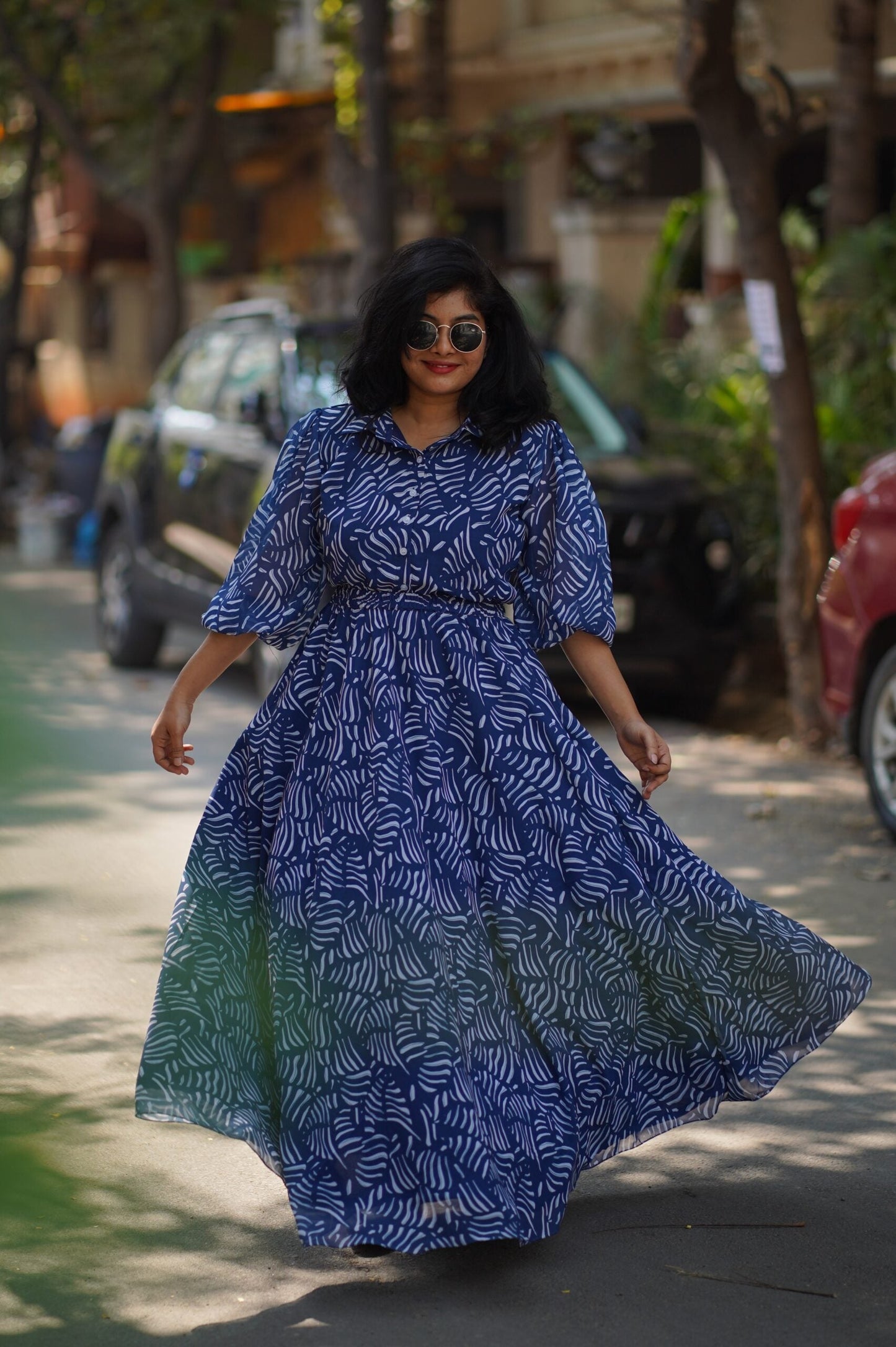 blue georgette skirt dress