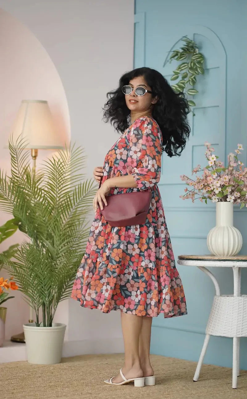 maira multifloral georgette tier dress