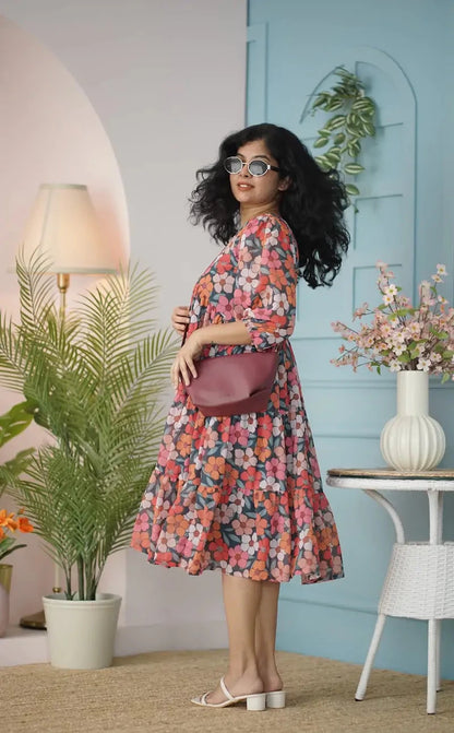 Maira Multifloral Georgette Tier Dress