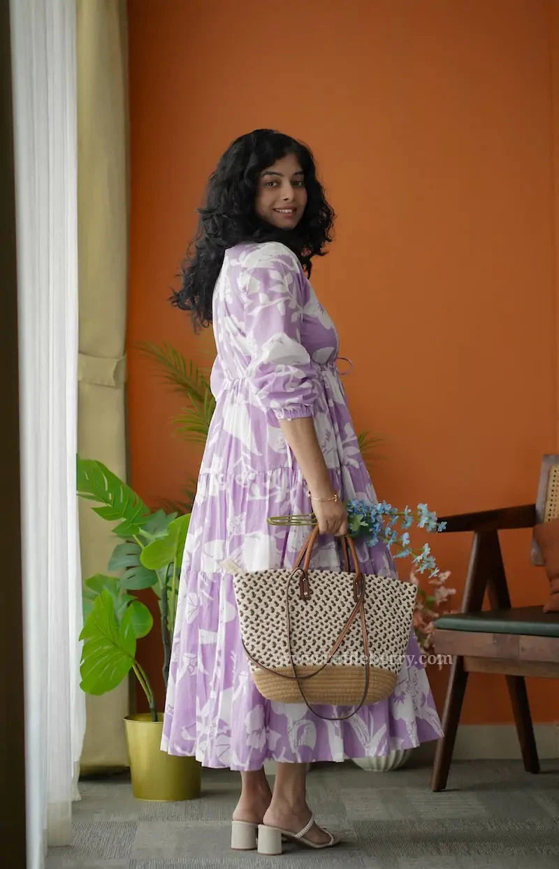 augusta violet floral cotton tier dress