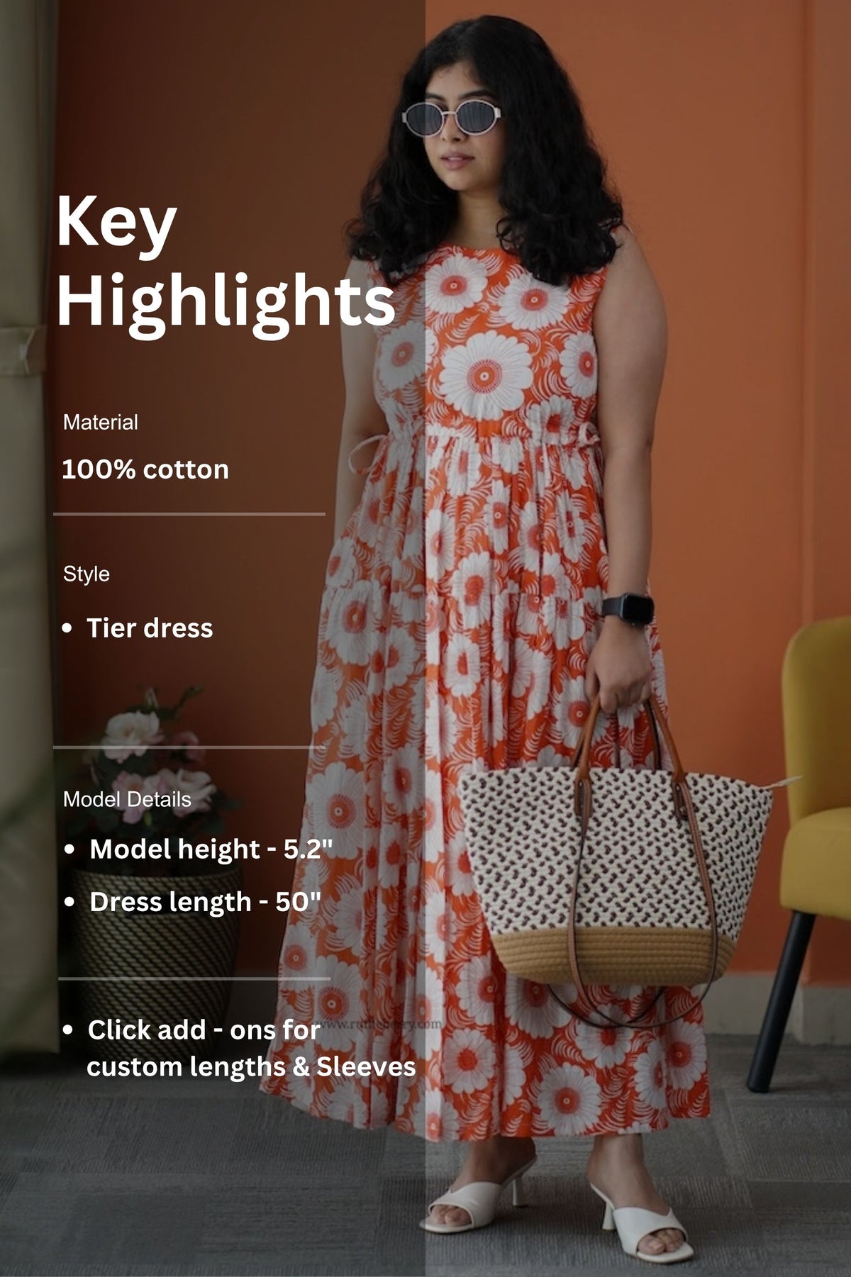 iris orange cotton tier dress