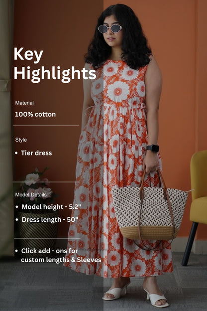 Iris Orange Cotton Tier Dress