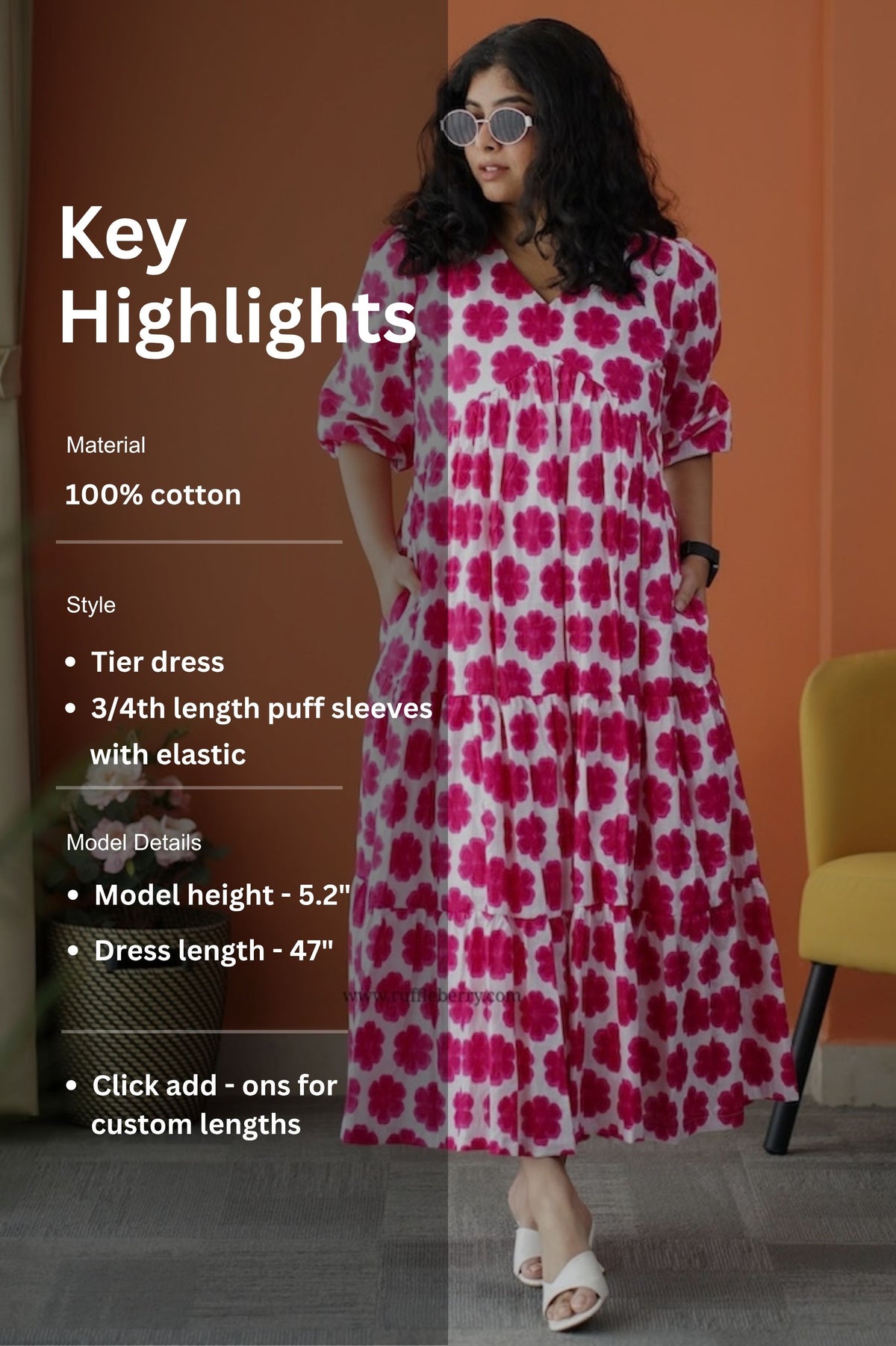 iris pink floral cotton tier dress