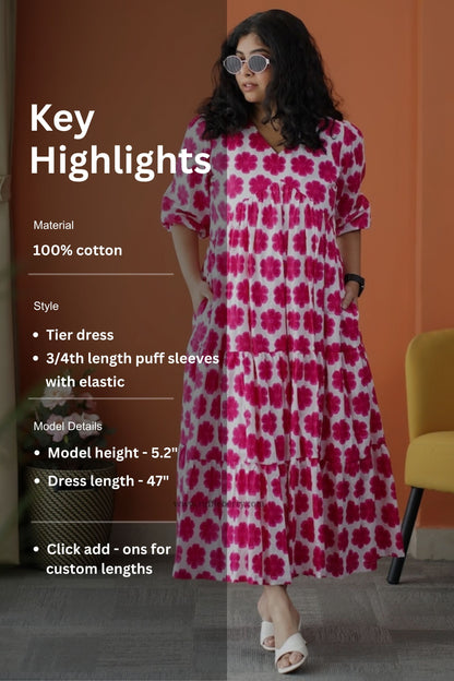 Iris Pink Floral Cotton Tier dress